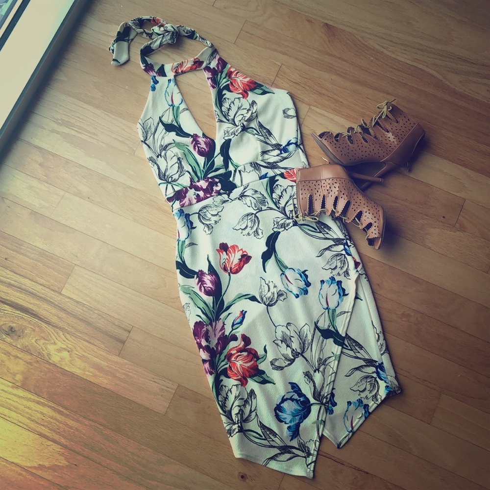 Off-white floral halter dress